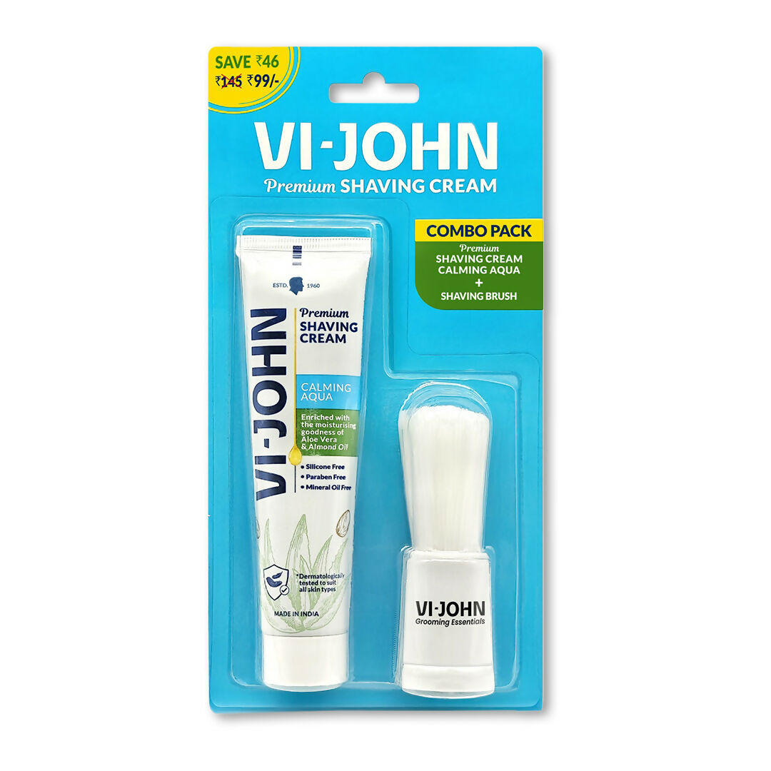 VI-JOHN Dermatologically Tested Premium Purifying Charcoal Shaving Cream With Shaving Brush Enriched with Aloevera & Jojoba Oil Free From Silicone, Paraben & Mineral Oil