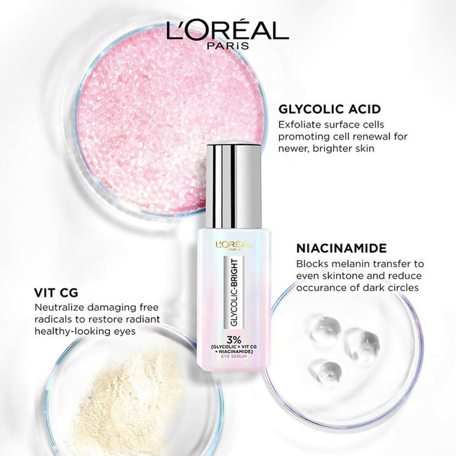 L'Oreal Paris Glycolic Bright Dark Circle Eye Serum With 3% [Glycolic + Vit Cg + Niacinamide] Main Image