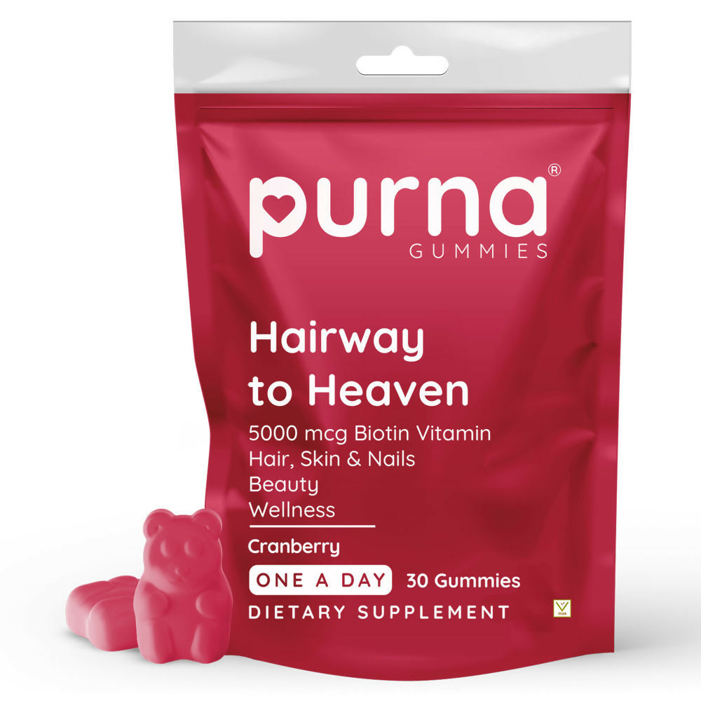 Purna Gummies Biotin Cranberry Flavour Gummies with Vitamin B 12 for Stronger Hair and Nails