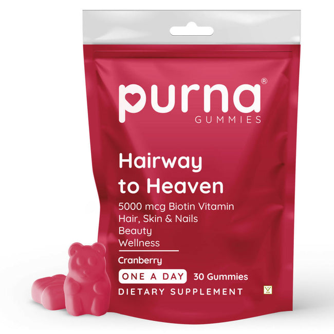 Purna Gummies Biotin Cranberry Flavour Gummies with Vitamin B 12 for Stronger Hair and Nails Hover Image