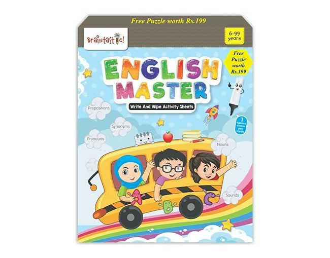 Braintastic Educational Game: English Master (6-99 Years) / Write & Wipe Reusable Activity Sheets/Kids Toy/ Free Puzzle Hover Image
