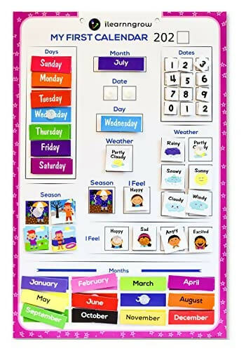iLearnngrow Kids Home Calendar - Day, Date, Month, Weather, Season Learning Made by MDF Board (English) for 2-6 Year Kids Main Image
