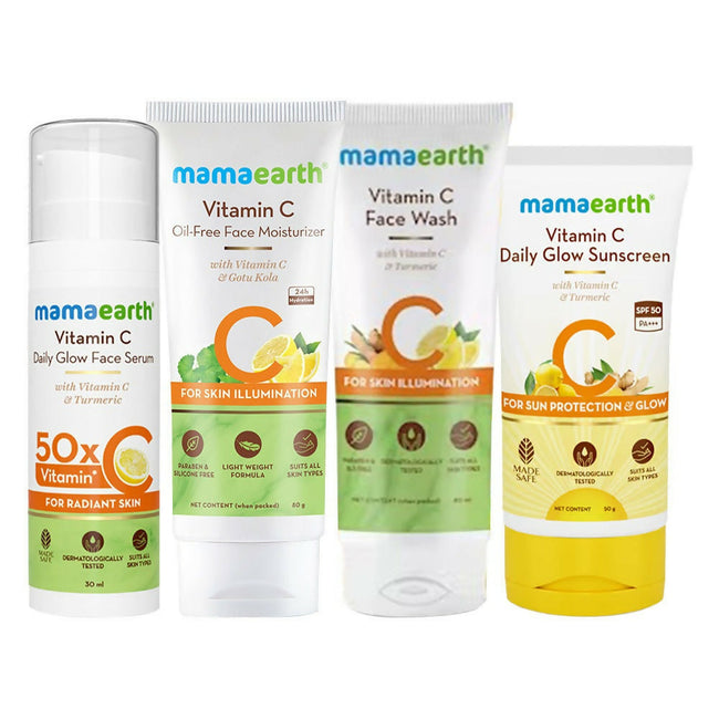 Mamaearth CSMS (Cleanser, Serum, Moisturizer, Sunscreen) Vitamin C Glow & Protect Regimen Combo Hover Image