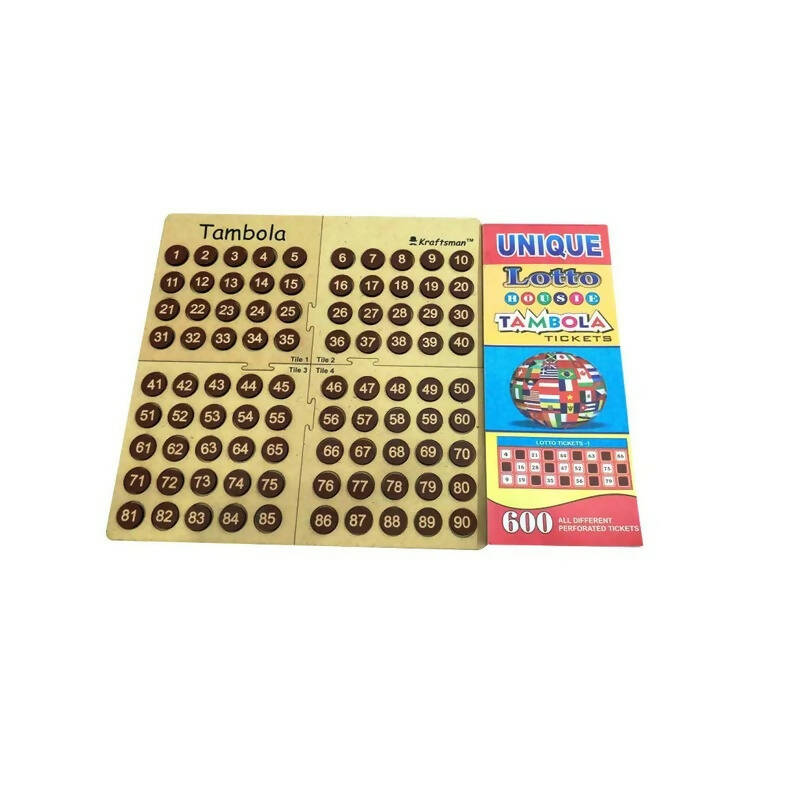 Kraftsman Portable Wooden Tambola Board Game With 600 Tickets