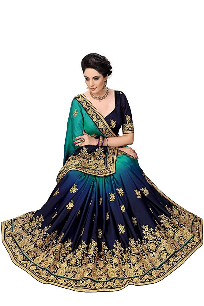 Sarvadarshi Fashion Women's Blue Barfi Silk Heavy lace Embroidery work Saree With blouse piece
