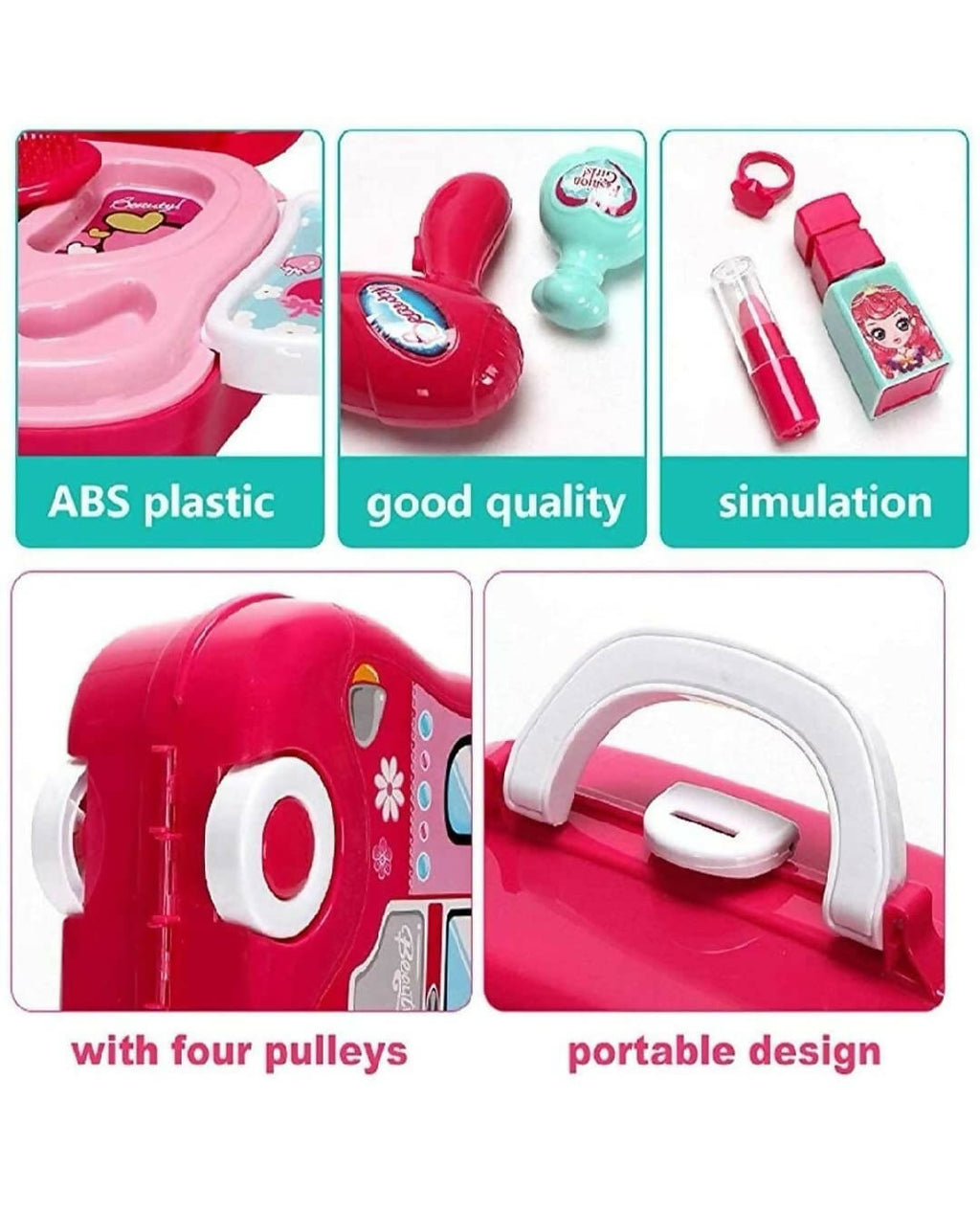 Sardar Ji Ki Dukan Beauty Make Up Case And Cosmetic Set Suitcase With Makeup Accessories For Children Girls- Pink,Plastic,Pack Of 1 Set