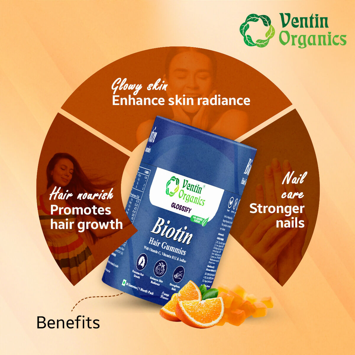 Ventin Organics Glossify Biotin Hair, Skin & Nails Gummies