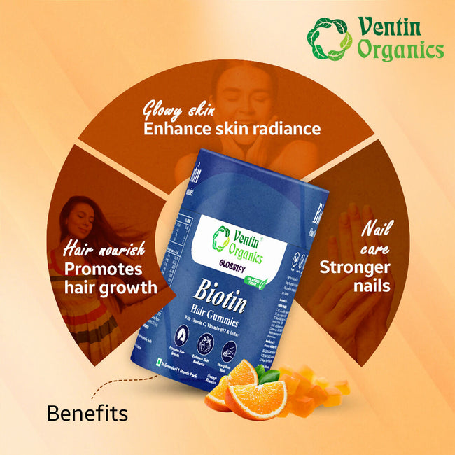 Ventin Organics Glossify Biotin Hair, Skin & Nails Gummies Main Image